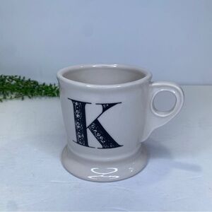 Anthropologie Monogram Letter K White Shaving Style Coffee Mug Cup Black Initial